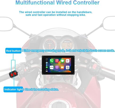 شاشة VSYSTO 5 بوصة تعمل باللمس مقاومة للماء، Carplay لاسلكي وAndroid Auto، شاشة WiFi للدراجات النارية Carplay HD 1080P كاميرا أمامية وخلفية Motobike Dash Cam، أجهزة استشعار ضغط الإطارات، ملاحة GPS (5 بوصة) in Kuwait