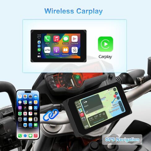 شاشة VSYSTO 5 بوصة تعمل باللمس مقاومة للماء، Carplay لاسلكي وAndroid Auto، شاشة WiFi للدراجات النارية Carplay HD 1080P كاميرا أمامية وخلفية Motobike Dash Cam، أجهزة استشعار ضغط الإطارات، ملاحة GPS (5 بوصة) in Kuwait