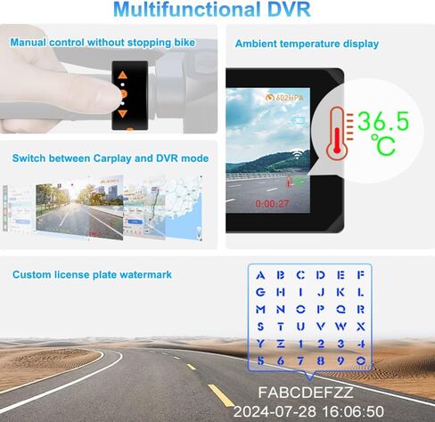 شاشة VSYSTO 5 بوصة تعمل باللمس مقاومة للماء، Carplay لاسلكي وAndroid Auto، شاشة WiFi للدراجات النارية Carplay HD 1080P كاميرا أمامية وخلفية Motobike Dash Cam، أجهزة استشعار ضغط الإطارات، ملاحة GPS (5 بوصة) in Kuwait