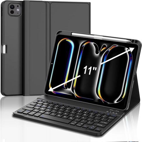 حافظة iPad Pro 11 بوصة مع لوحة مفاتيح (M4) 2024، لوحة مفاتيح بلوتوث لاسلكية قابلة للفصل، غطاء فوليو ذكي مع حامل أقلام لجهاز iPad Pro 11 بوصة (M4)، نوم/تنبيه تلقائي، عمر بطارية طويل، أخضر داكن in Saudi Arabia