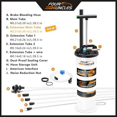 FOUR UNCLES 6.5L Manual Oil Extractor Pump for Automotive, Vacumm Fluid Extractor with Pump Tank Remover & 4 Tubes for Oil Change and a Brake Bleeder Hose for Brake Fluid Change in Saudi Arabia