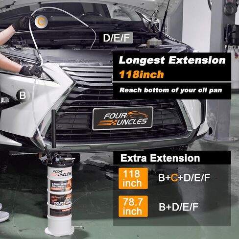 FOUR UNCLES 6.5L Manual Oil Extractor Pump for Automotive, Vacumm Fluid Extractor with Pump Tank Remover & 4 Tubes for Oil Change and a Brake Bleeder Hose for Brake Fluid Change in Saudi Arabia