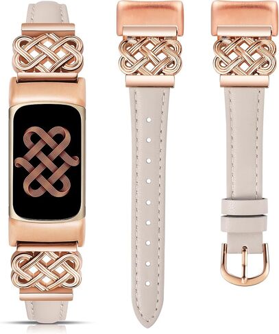 TOYOUTHS Celtic Knot Leather Band Compatible with Fitbit Charge 6/Fitbit Charge 5 Band Women, Slim Dressy Thin Designer Premium Leather Strap with Interlock Buckle for Fitbit Charge 6/5 Smartwatch in Kuwait