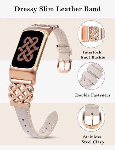 TOYOUTHS Celtic Knot Leather Band Compatible with Fitbit Charge 6/Fitbit Charge 5 Band Women, Slim Dressy Thin Designer Premium Leather Strap with Interlock Buckle for Fitbit Charge 6/5 Smartwatch in Kuwait