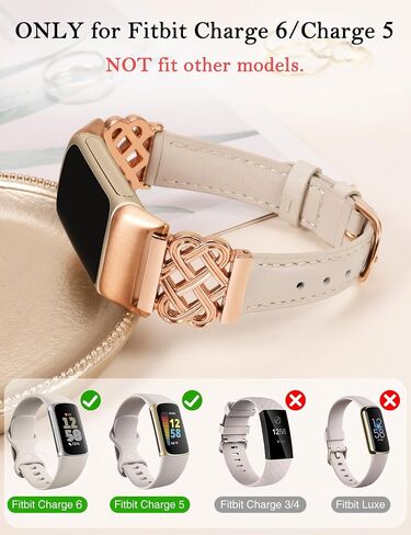 TOYOUTHS Celtic Knot Leather Band Compatible with Fitbit Charge 6/Fitbit Charge 5 Band Women, Slim Dressy Thin Designer Premium Leather Strap with Interlock Buckle for Fitbit Charge 6/5 Smartwatch in Kuwait