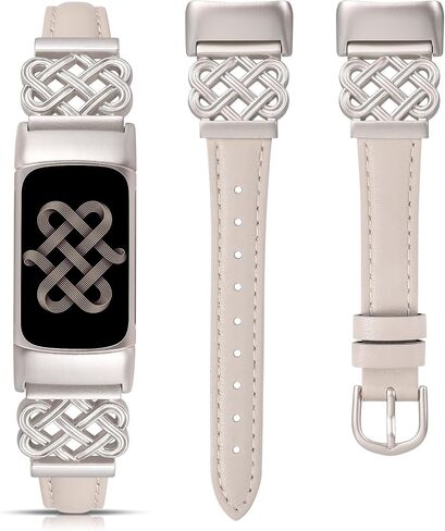 TOYOUTHS Celtic Knot Leather Band Compatible with Fitbit Charge 6/Fitbit Charge 5 Band Women, Slim Dressy Thin Designer Premium Leather Strap with Interlock Buckle for Fitbit Charge 6/5 Smartwatch in Kuwait
