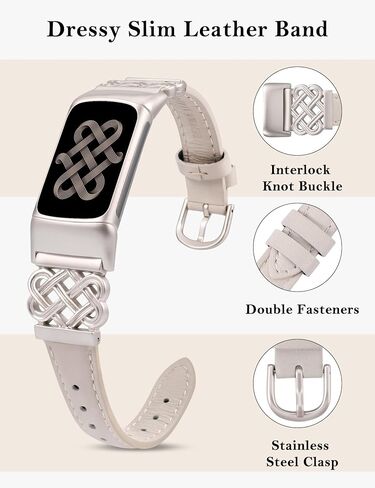 TOYOUTHS Celtic Knot Leather Band Compatible with Fitbit Charge 6/Fitbit Charge 5 Band Women, Slim Dressy Thin Designer Premium Leather Strap with Interlock Buckle for Fitbit Charge 6/5 Smartwatch in Kuwait