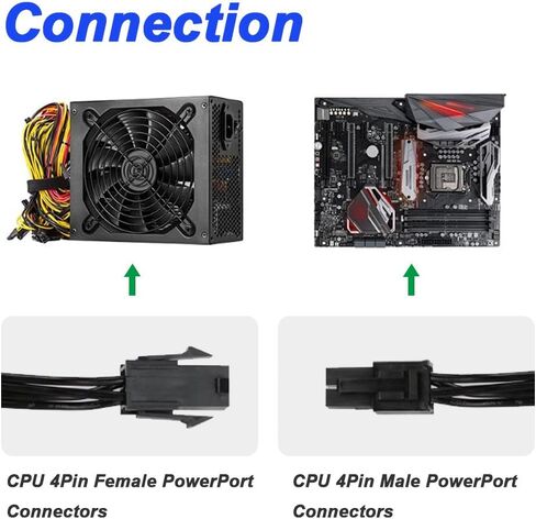 ATX 4 Pin CPU Power Cable, 4Pin CPU Male to Female Extension Cable for Desktop Computer Power Supply (2 Pack, 20cm/8inch) in Saudi Arabia