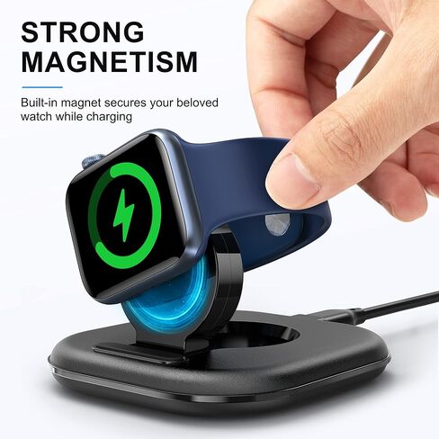 حامل شحن ساعة مطور لشاحن ساعة Apple - قاعدة شحن لاسلكية سريعة لساعة iWatch، متوافقة مع Apple Watch Series 2/3/4/5/6/7/8/9/10/Ultra 1 2، تصميم مغناطيسي لسهولة الاستخدام in Kuwait
