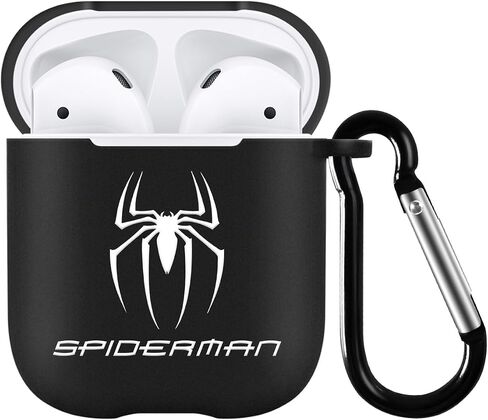 Compatible with AirPods 2nd & 1st Generation Case for Superhero Spider Cartoon with Keychain Durable Silicone Cover Shock-Absorbing Scratch-Resistant Protective Case Cover, Black in Saudi Arabia