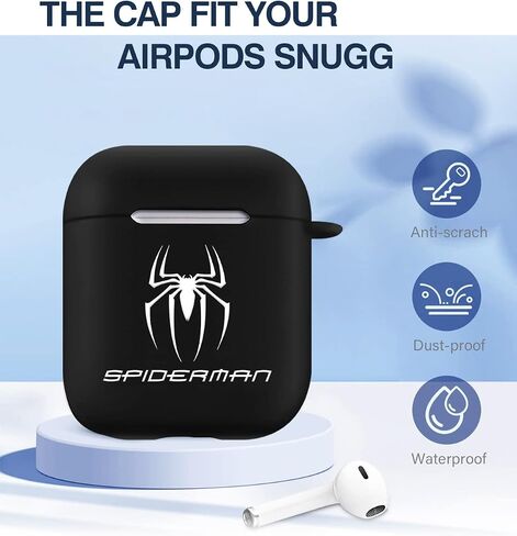 Compatible with AirPods 2nd & 1st Generation Case for Superhero Spider Cartoon with Keychain Durable Silicone Cover Shock-Absorbing Scratch-Resistant Protective Case Cover, Black in Saudi Arabia