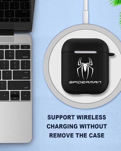 Compatible with AirPods 2nd & 1st Generation Case for Superhero Spider Cartoon with Keychain Durable Silicone Cover Shock-Absorbing Scratch-Resistant Protective Case Cover, Black in Saudi Arabia