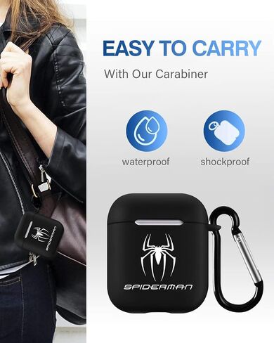 Compatible with AirPods 2nd & 1st Generation Case for Superhero Spider Cartoon with Keychain Durable Silicone Cover Shock-Absorbing Scratch-Resistant Protective Case Cover, Black in Saudi Arabia