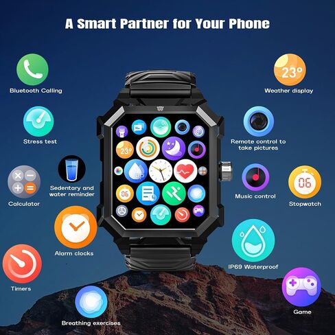 Njord Gear Indestructible Smart Watch for Men IP69K Waterproof Military Smartwatch for Android iOS Phones (Answer/Make Call) 680mAh Titanium Rugged Fitness Tracker With Heart Rate Blood Pressure SpO2 in Saudi Arabia