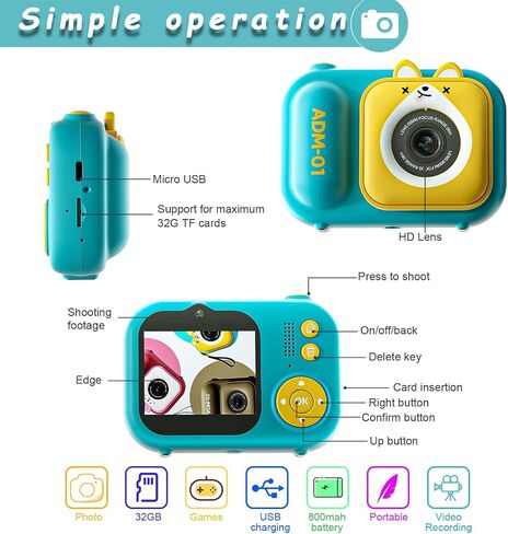 Kids Camera,Kids Camera for Girls,Kids Digital Camera Kids Video Camera for vlogging with 32GB SD Card,Toddler Toys Christmas Birthday Gifts for Girls Age 3-9 in Saudi Arabia