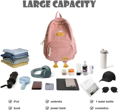 Cute Duck Backpack Corduroy Backpack Cartoon Backpacks Kawaii Backpack Funny Backpack for Adults in Saudi Arabia
