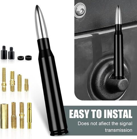 1 PC Car Modified Bullet Antenna, 5.4" Enhance Waterproof Rust-Proof Stable Radio Signal Receiving Antenna with Screw Washer Mounting, External Replacement Antenna, for Cars Trucks (Black) in Kuwait
