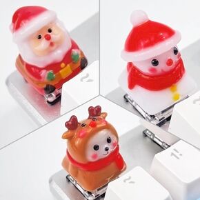 (3 Keys) Christmas Themed Keycaps- Snowman, Santa Claus and Reindeer Resin Handmade Keycaps for Mechanical Keyboard with Cross Switches