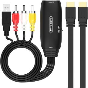 RIIPOO RCA to HDMI Converter Cable, Composite AV to HDMI Adapter Cable 1080P PAL/NTSC Compatible with PS2 PS3 STB Xbox VHS VCR Blue-Ray DVD TV