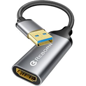 Reborn USB to HDMI Adapter, USB 3.0/2.0 to HDMI Multi-Display Cable, 1080P@60Hz USB-A 3.0 Male to HDMI Female Converter Suitable for Windows XP/7/8/10/11