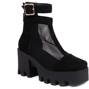 Ulalaza Women Platform Mary Jane Wedge Bat Heart Chain Sandals Open Toe Ankle Gothic Lolita Platform Dress Pumps Shoes Chunky Platform Shoes Patent Leather Dress Shoes