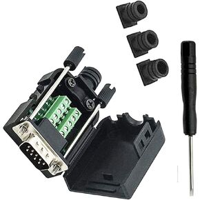 DB9 Breakout Male Serial Adapter to Wiring Solderless Terminal RS232 D-SUB Male Serial Connector 9pin Port Breakout Board Case Long Bolt Black Rubber Core with Screwdriver