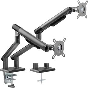 Dual Balanced Monitor Arms | Effortless Adjustment | Internal Spring Mechanism | Outstanding Flexibility | 180 Degree Rotation | Two Monitors | Fit Screen Size 17" - 32" | Computer Display Arm | Black