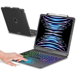 Baisla Keyboard for iPad Pro 12.9 (6th/5th/4th/3rd Gen), Touchpad, 360° Rotatable, Rainbow Backlight with Pencil Holder - Dark Black