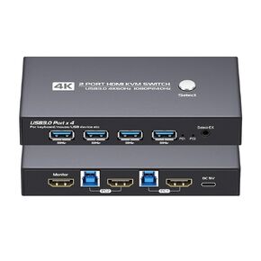 HDMI KVM Switch 2 Port Box,1 Monitors 2 Computers edid Emulator,USB 3.0,4k 60hz KVM Switches for 2 Computers Share Keyboard Mouse Printer and one HD Monitor,Support EDID Copy，2K144.
