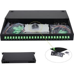 2 Packs 24 Singlemode 24 Port SC-APC Rack Mount Enclosure Box & Splice Trays Fiber Cables Kit (Include Pigtail & Couplers), 24 Core LGX Loaded Patch Panel Box fits for 19" Racks Cabinet