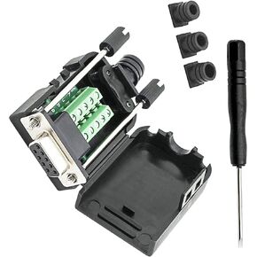 DB9 Breakout Female Serial Adapter to Wiring Solderless Terminal RS232 D-SUB Female Serial Connector 9pin Port Breakout Board Case Long Bolt Black Rubber Core with Screwdriver