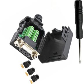 DB9 Breakout Female Serial Adapter to Wiring Solderless Terminal RS232 D-SUB Female Serial Connector 9pin Port Breakout Board Case Nut Black Rubber Core with Screwdriver