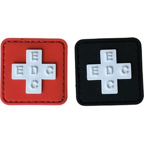 EDC Set of 2 Rubber Red Cross Patches Glow in Dark (EDC Letters) 1.6 Inch Medical Morale First Aid Kit EDC with Hook & Loop Luminous for Tactical IFAK, EMT Trauma Pouch, 3D Nurse Doctor Emergency PVC in Saudi Arabia