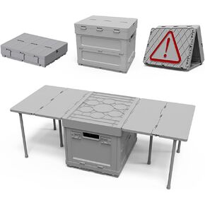 Folding Storage Box with Table, 3 in 1 Camping Collapsible Bins with Parking Warning Sign, Multifunctional Foldable Storage Container, Outdoor Storage Bin for Picnic, Home, Office, Car