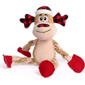Christmas Dog Toy for Large Dogs（Reindeer with Rope Limbs）, Durable and Stuffed Christmas Squeaky Dog Toys, Dog for Interaction and Teeth Cleaning