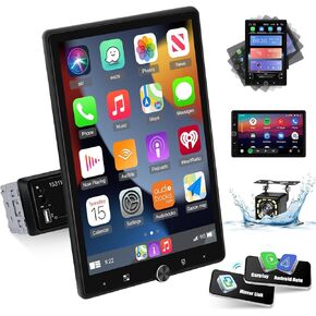 ستيريو سيارة رأسي واحد Din قابل للتدوير بشاشة لمس 10.4 بوصة مع راديو Carplay لاسلكي/Android Auto/EQ Audio/Bluetooth/SWC/GPS Navigation/FM + كاميرا احتياطية