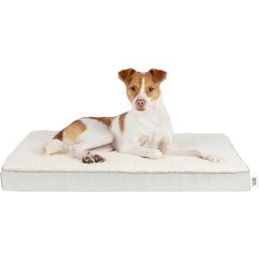 Best Pet Supplies Cute Dog Bed Mat Flat Mattress with Waterproof Exterior, Thick Orthopedic Egg Foam Fill, and Soft Sherpa Fleece Cover for Small, Medium, and Large Breeds - Beige, 24X16X3