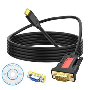 XMSJSIY USB Type C to RS232 DB9 Serial Adapter Cable Male to Male Converter Cord PL2303 Chipset with DB9 Female to Female Coupler Connector for Win11/10/8/8.1/7/XP/Vista/Mac OS -1.5M/4.9FT