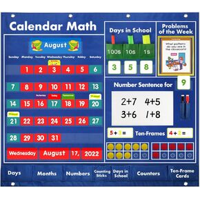 Circle Time Learning Center Classroom Pocket Chart, Circle Time Calendar Preschool, Educational Pocket Chart Teaching Materials, Learning Calendar Weather Counting Letter Color Shape etc