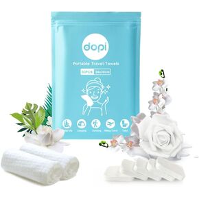 Disposable Face Towel, DOPI Camping Towel, Large Thick, Travel Towel, Magic Hiking Compress Wipes Washcloth Towelettes Tablets, Portable Disposable Reusable Pocket Beach Face Towel (50)