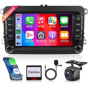 4G+64G CarPlay Radio for VW Passat Jetta Tiguan Golf MK5 MK6 T5 EOS Polo, Rimoody Android 13 Car Stereo 7 Inch Touch Screen Android Auto GPS Navigation Bluetooth FM SWC Backup Camera