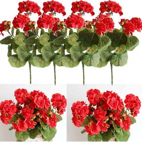 Artificial Flowers Geranium Bush Begonia Silk Flowers for Outdoor Indoor Artificial Plant Flowers for Patio Lawn Garden Decor (4PCS Red)