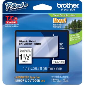 Genuine Brother 1-1/2" (36mm) Black on Clear TZe P-Touch Tape for Brother PT-530, PT530 Label Maker