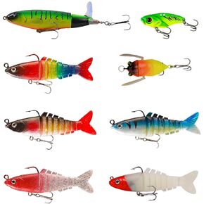 8 Pcs Topwater Fishing Lures Baits Kit for Swim Baits for Bass Fishing Salmon Trout Soft Fishing Lure for Freshwater and Saltwater