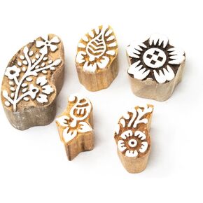 Hashcart Wooden Stamp Block, Printing Stamp Design Set | Block for Printing Saree Border | Dresses, Craft Card Making, Scrapbook, Clay Pottery | Set of 5