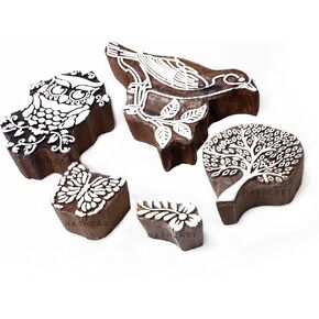 Hashcart Wooden Stamp Block, Printing Stamp Design Set | Block for Printing Saree Border | Dresses, Craft Card Making, Scrapbook, Clay Pottery | Set of 5 in Kuwait