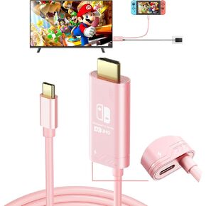 USB C to HDMI Dock Cable with PD100W Charging Port, Portable Switch to TV Connector Adapter for Nintendo Switch NS/OLED Screen Mirroring, 4K@30Hz, 1.2m, Pink