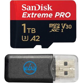 SanDisk 1TB Extreme Pro MicroSDXC UHS-I U3 A2 Memory Card w/Adapter Compatible with Osmo Action 5 Pro Camera (SDSQXCD-1T00-GN6MA) Bundle with (1) Everything But Stromboli MicroSD Card Reader