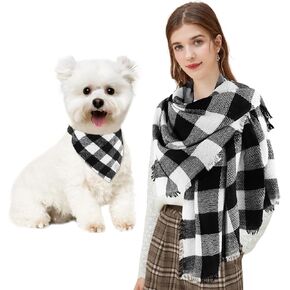 E-Clover Christmas Matching Dog and Owner-Dog Bandana Collar & Matching Scarf Girl Boy Adjustable Dog Collars for Small Medium Dogs Owner Mom Gift Red Black Buffalo Plaid