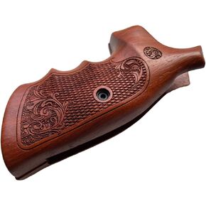 New Handmade reproductive Wood Grips Compatible with S&W K/l Frame Square Butt, Checker/Vine Engraved, Opened Back, Thai Handmade